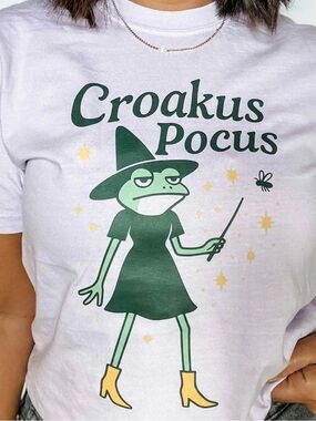 Croakus Pocus Frog Witch Tee - Green Graphic T-Shirt